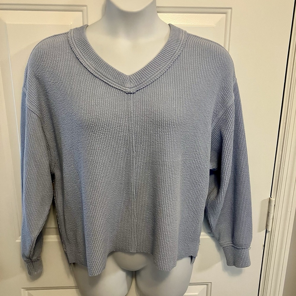 Aerie Sz Small‎ Blue CozyUp Waffle Knit Cozy Soft Oversized Shirt Sweater Womens